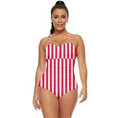 Red Stripes, Texture, Sticker, Retro Full Coverage Swimsuit