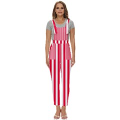 Red Stripes, Texture, Sticker, Women s Pinafore Overalls Jumpsuit