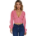 Red Stripes, Texture, Sticker, Long Sleeve Deep-V Velour Top View1