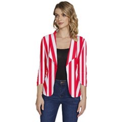 Red Stripes, Texture, Sticker, Women s One-Button 3/4 Sleeve Short Jacket