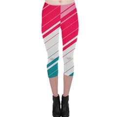 Red White Teal Stripes Capri Leggings  by kyorashop23