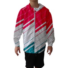 Red White Teal Stripes Kids  Hooded Windbreaker