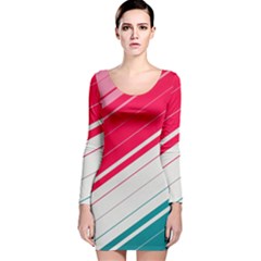 Red White Teal Stripes Long Sleeve Velvet Bodycon Dress