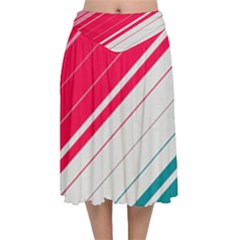 Red White Teal Stripes Velvet Flared Midi Skirt