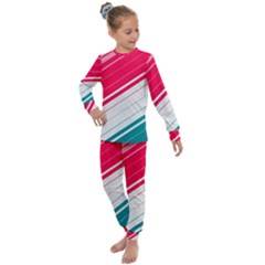 Red White Teal Stripes Kids  Long Sleeve Set 