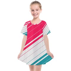 Red White Teal Stripes Kids  Smock Dress