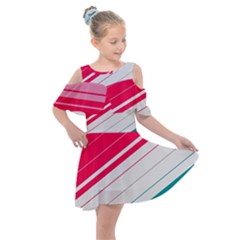 Red White Teal Stripes Kids  Shoulder Cutout Chiffon Dress by kyorashop23