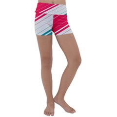 Red White Teal Stripes Kids  Lightweight Velour Yoga Shorts by kyorashop23