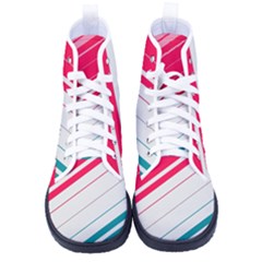 Red White Teal Stripes Women s High-top Canvas Sneakers by kyorashop23