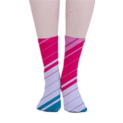 Red White Teal Stripes Smooth Crew Length Tube Socks