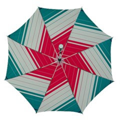 Red White Teal Stripes Automatic Folding Umbrella With Case (medium) by kyorashop23