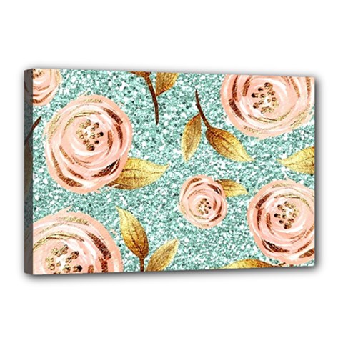 Rose Gold Roses, Girly, Glitter, Pretty, Rose Gold Canvas 18  X 12  (stretched) by kyorashop23