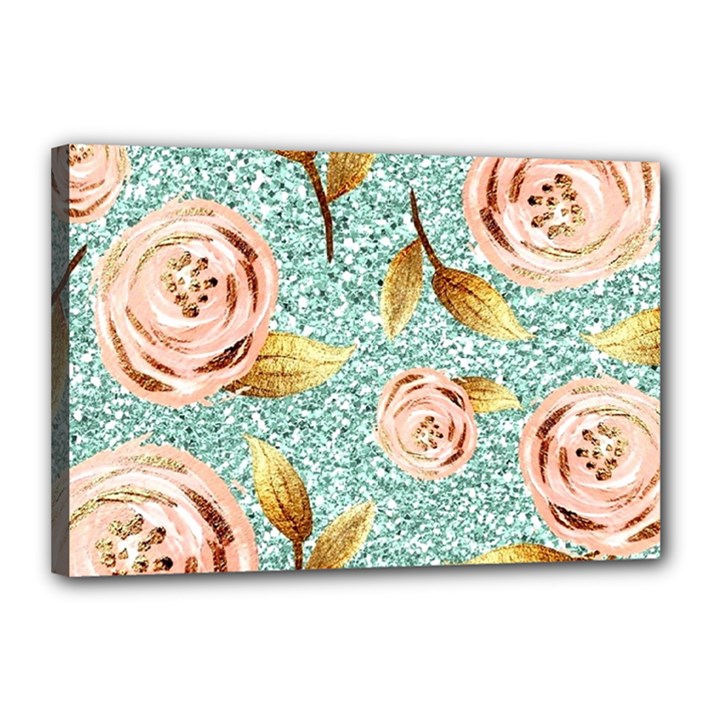 Rose Gold Roses, Girly, Glitter, Pretty, Rose Gold Canvas 18  x 12  (Stretched)