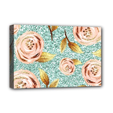 Rose Gold Roses, Girly, Glitter, Pretty, Rose Gold Deluxe Canvas 18  X 12  (stretched) by kyorashop23