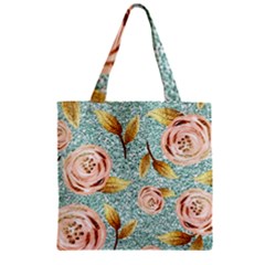 Rose Gold Roses, Girly, Glitter, Pretty, Rose Gold Zipper Grocery Tote Bag by kyorashop23