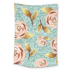 Rose Gold Roses, Girly, Glitter, Pretty, Rose Gold Large Tapestry