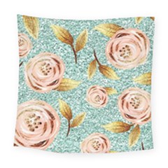 Rose Gold Roses, Girly, Glitter, Pretty, Rose Gold Square Tapestry (large)