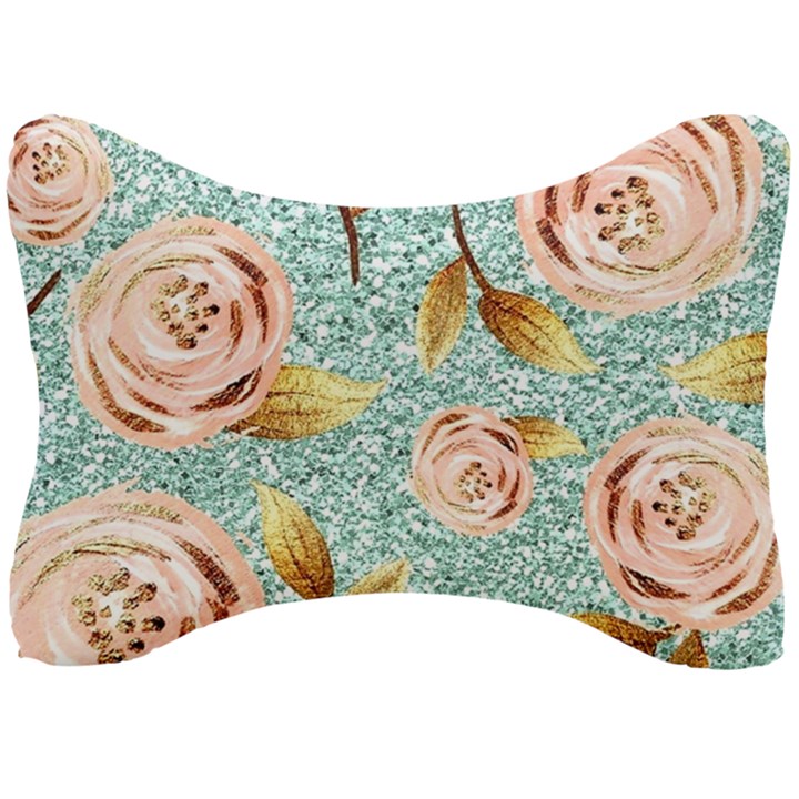 Rose Gold Roses, Girly, Glitter, Pretty, Rose Gold Seat Head Rest Cushion