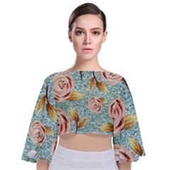 Rose Gold Roses, Girly, Glitter, Pretty, Rose Gold Tie Back Butterfly Sleeve Chiffon Top