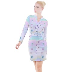 Stars, Cute, Pastel, Pattern Button Long Sleeve Dress by kyorashop23