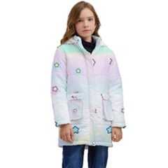 Stars, Cute, Pastel, Pattern Kids  Hooded Longline Puffer Jacket by kyorashop23