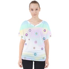 Stars, Cute, Pastel, Pattern V-neck Dolman Drape Top