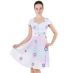 Stars, Cute, Pastel, Pattern Cap Sleeve Midi Dress With Pockets