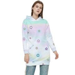 Stars, Cute, Pastel, Pattern Women s Long Oversized Pullover Hoodie