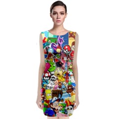 Sticker Art, Brand, Cartoon Sleeveless Velvet Midi Dress