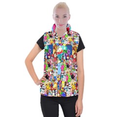 Sticker Art, Brand, Cartoon Women s Button Up Vest