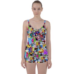 Sticker Art, Brand, Cartoon Tie Front Two Piece Tankini