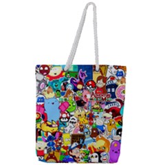 Sticker Art, Brand, Cartoon Full Print Rope Handle Tote (large) by kyorashop23