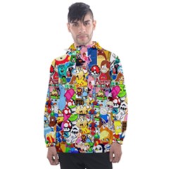 Sticker Art, Brand, Cartoon Men s Front Pocket Pullover Windbreaker