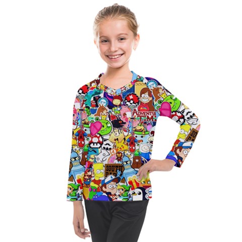 Sticker Art, Brand, Cartoon Kids  Long Mesh T-shirt by kyorashop23