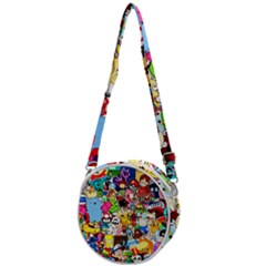 Sticker Art, Brand, Cartoon Crossbody Circle Bag by kyorashop23