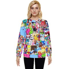 Sticker Art, Brand, Cartoon Hidden Pocket Sweatshirt