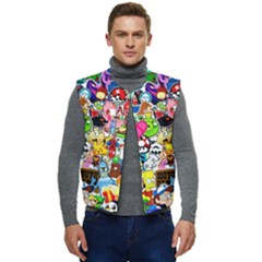 Sticker Art, Brand, Cartoon Men s Button Up Puffer Vest	