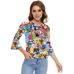 Sticker Art, Brand, Cartoon Bell Sleeve Top