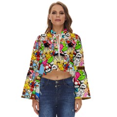 Sticker Art, Brand, Cartoon Boho Long Bell Sleeve Top