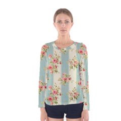 Stripes, Rose,  Texture, Flower, Paper Women s Long Sleeve T-shirt