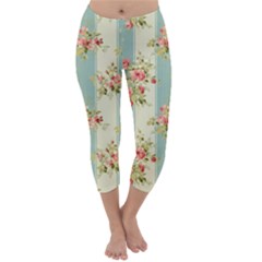 Stripes, Rose,  Texture, Flower, Paper Capri Winter Leggings 