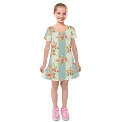 Stripes, Rose,  Texture, Flower, Paper Kids  Short Sleeve Velvet Dress