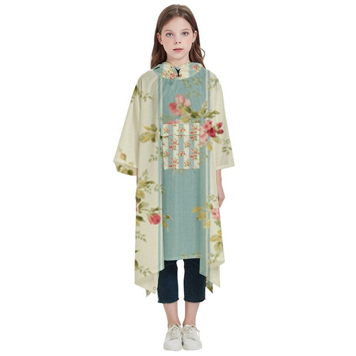 Stripes, Rose,  Texture, Flower, Paper Kids  Hooded Rain Ponchos