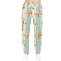 Stripes, Rose,  Texture, Flower, Paper Women Velvet Drawstring Pants