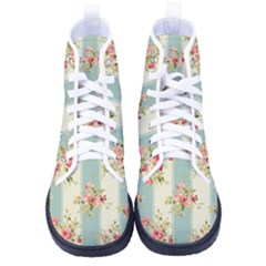 Stripes, Rose,  Texture, Flower, Paper Women s High-top Canvas Sneakers by kyorashop23