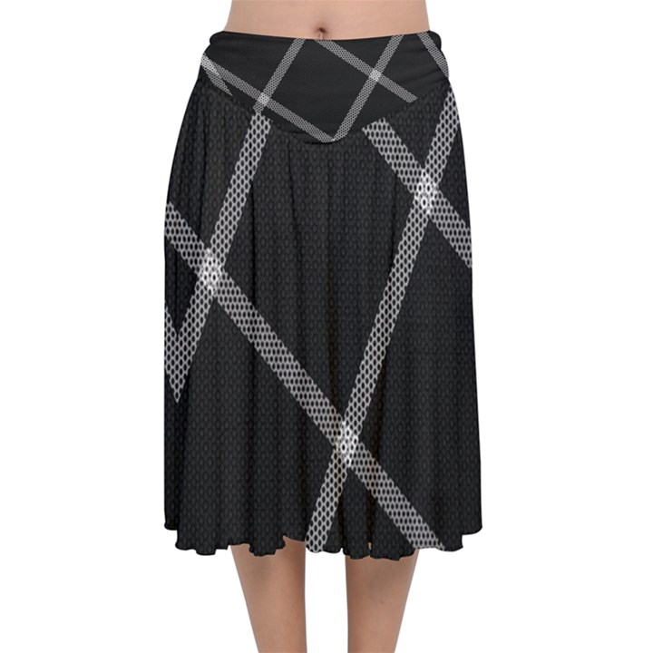 Stripes, Zigzag, Surface, Pattern, Velvet Flared Midi Skirt