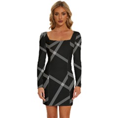 Stripes, Zigzag, Surface, Pattern, Long Sleeve Square Neck Bodycon Velvet Dress by kyorashop23