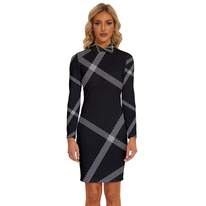 Stripes, Zigzag, Surface, Pattern, Long Sleeve Shirt Collar Bodycon Dress