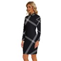 Stripes, Zigzag, Surface, Pattern, Long Sleeve Shirt Collar Bodycon Dress View2