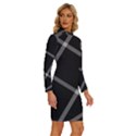 Stripes, Zigzag, Surface, Pattern, Long Sleeve Shirt Collar Bodycon Dress View3